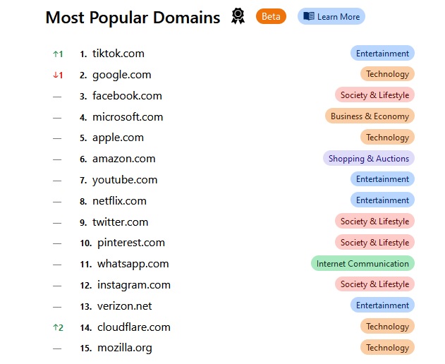 TikTok обогнал Google в рейтинге самых посещаемых сайтов