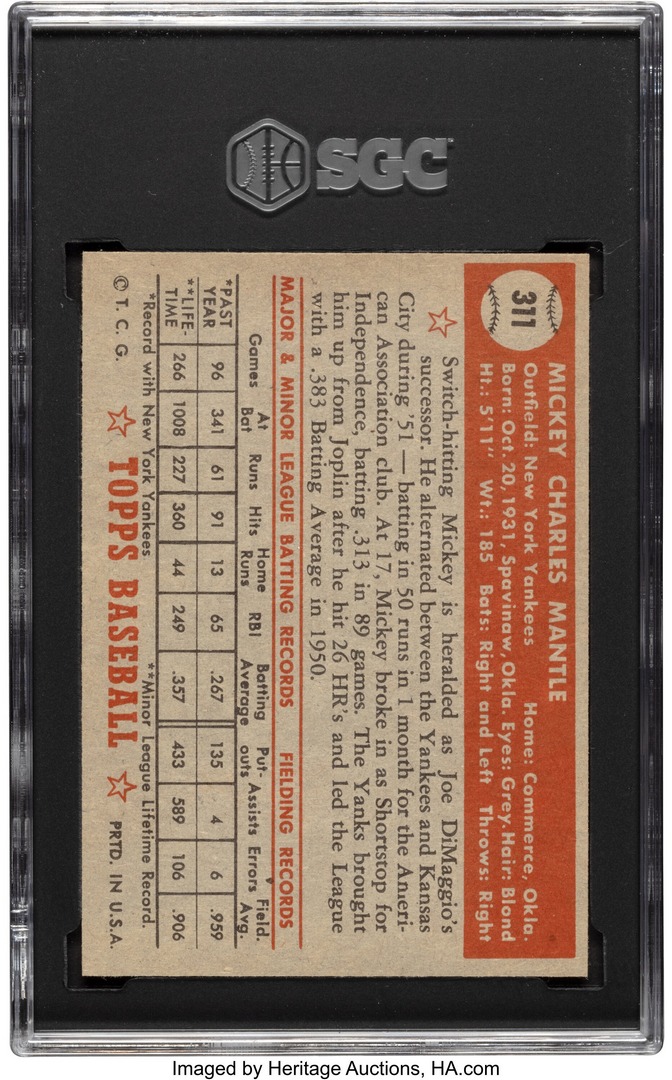 Бейсбольную карточку Topps с Микки Мэнтлом продали за $12,6 млн