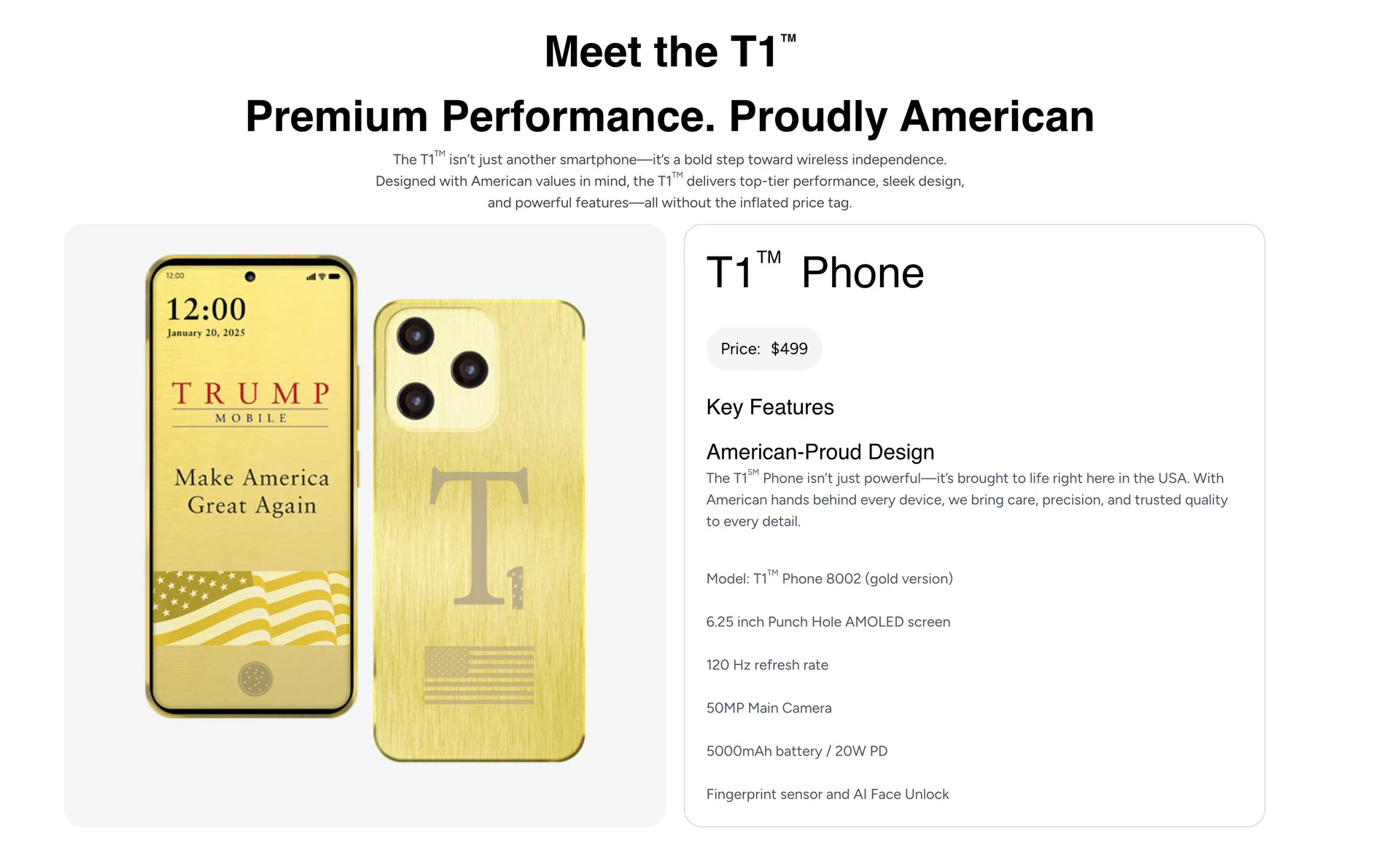 Смартфон Трампа T1 втратив позначку MADE IN THE USA